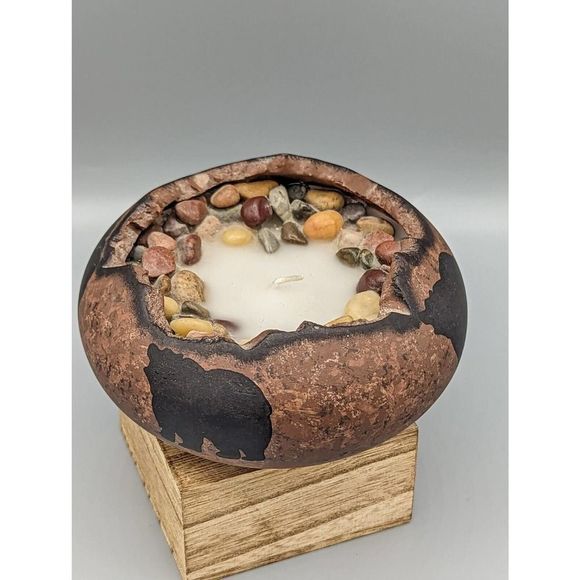 Artist Studio Art Pottery Hand Made Clay Bear Candle Holder Cabin Mountain NEW - Picture 2 of 7